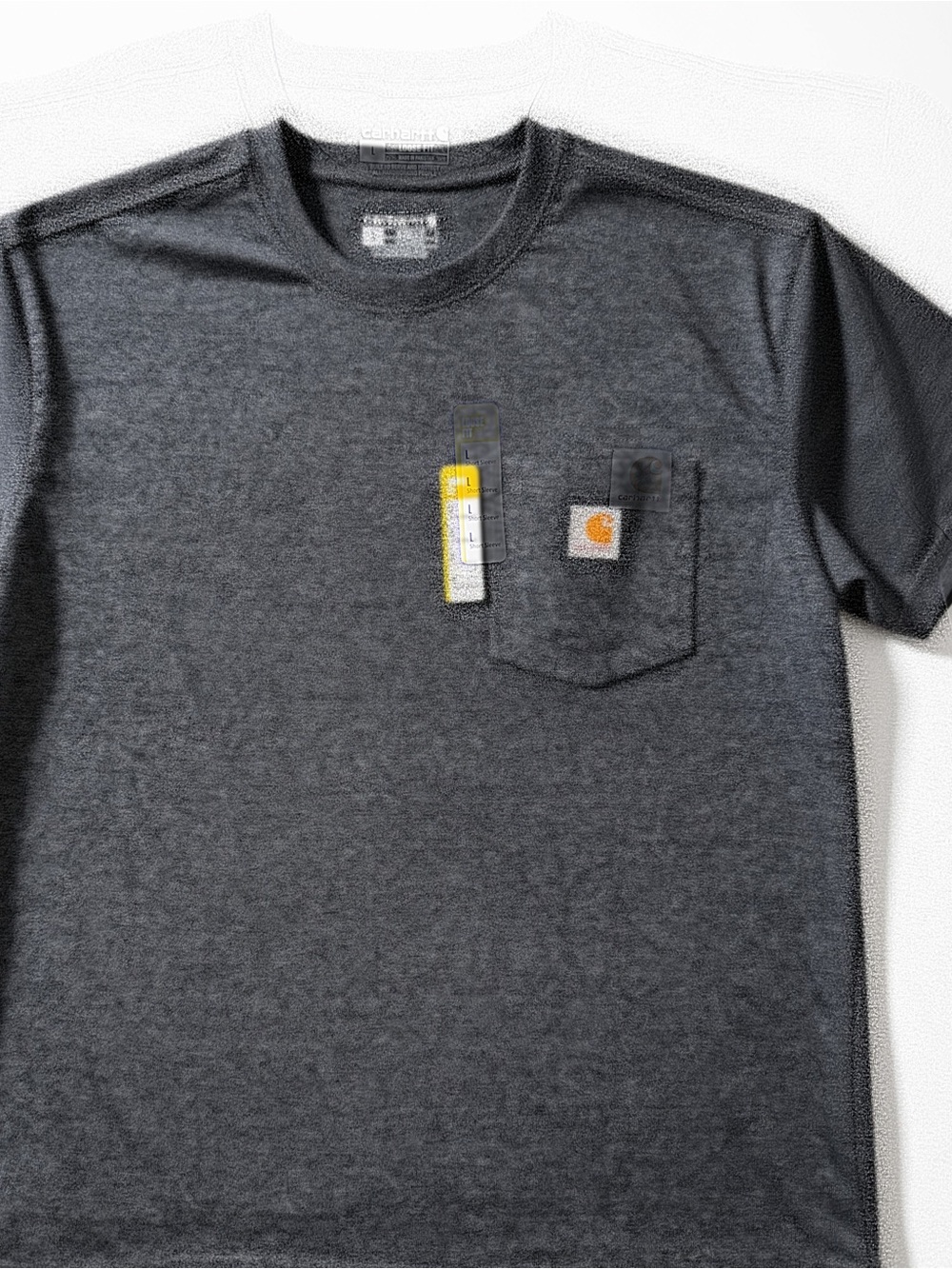 Carhartt Dark Gray Short-Sleeve Pocket Tee with Orange Logo